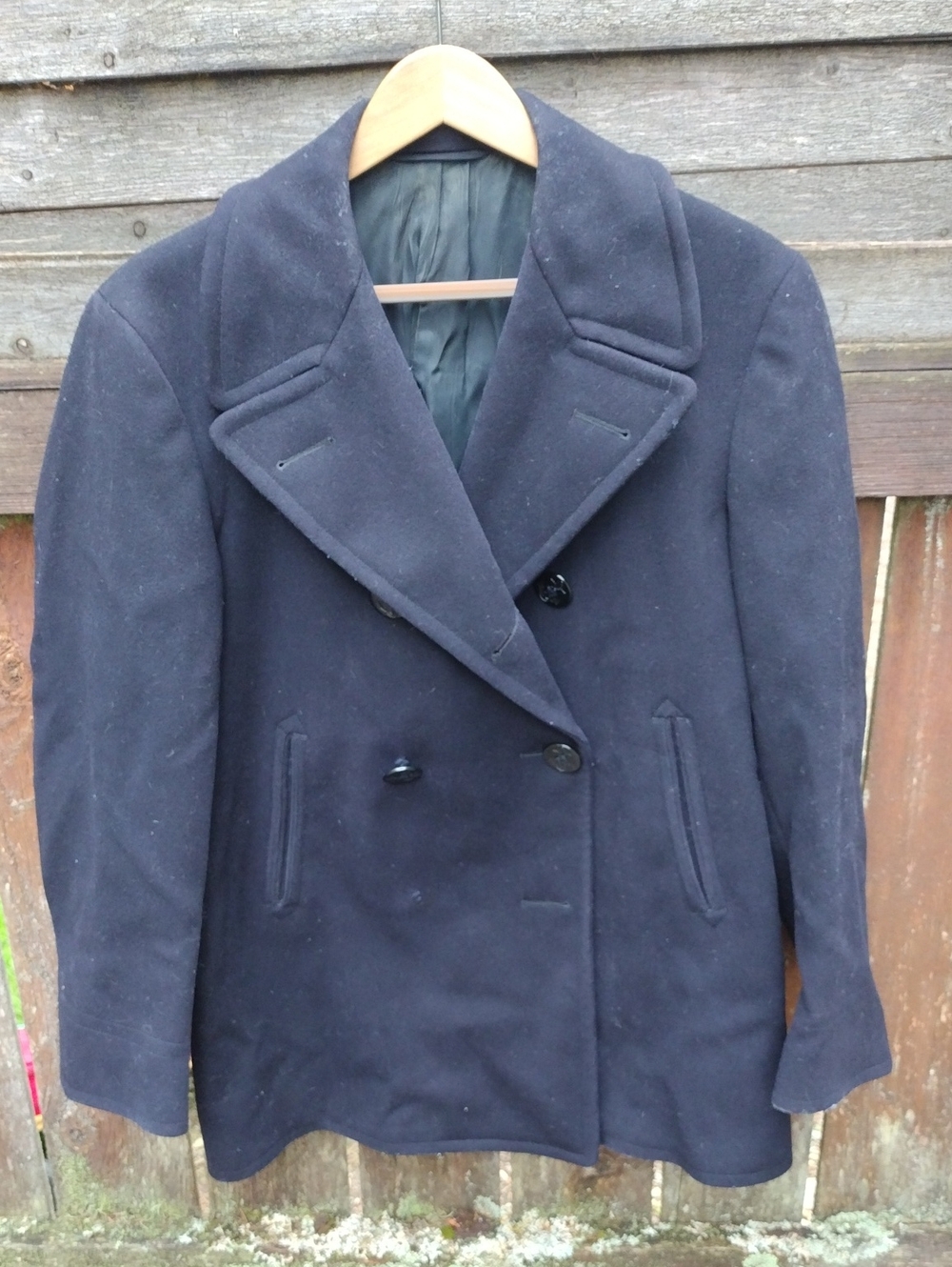 Classic Men's Size 38, Double-Breasted Wool Blend Peacoat - Navy